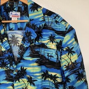 Hawaii Blue Black Tropical Hawaiian Button Down Shirt Size 2XL